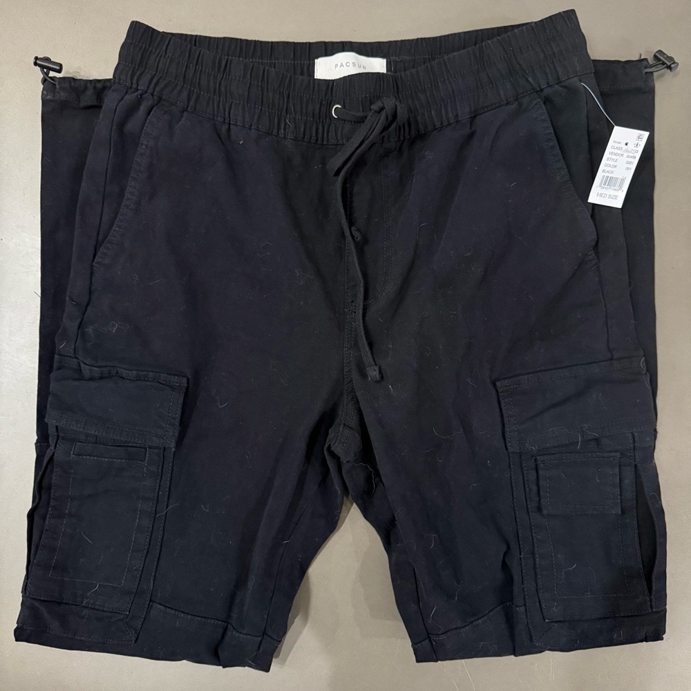 NWT PacSun Black Cargo Slim Pants Drawstring & Elastic Waistband - Size Medium